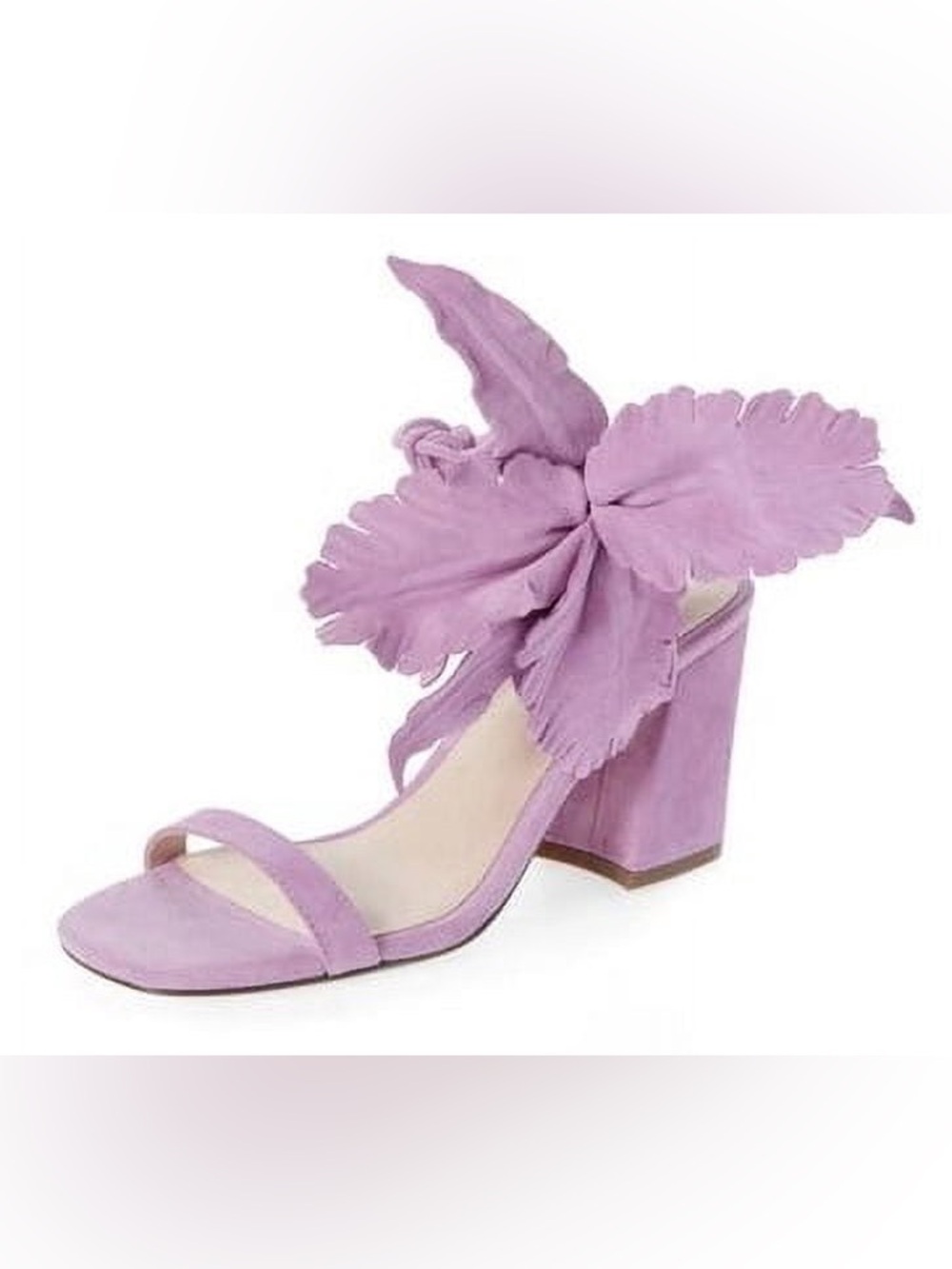 CECELIA NEW YORK Hibiscus Lilac Suede Block Heel Sandal Sculpted Flower 7.5 NEW